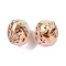 Handmade Lampwork Beads, Barrel with Flower, Two Tone, Linen, 13~14x11.5~12mm, Hole: 1.2~2.5mm