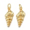 Brass Pendants, with Jump Rings, Long-Lasting Plated, Shell Shape, Real 18K Gold Plated, 19x8.5x5mm, Hole: 3mm