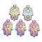 Religion Theme Rainbow Color Alloy Pendants, Cadmium Free & Nickel Free & Lead Free, Hamsa Hand/Hand of Miriam, 47.5x30.5x2.5mm, Hole: 4x4mm