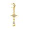 304 Stainless Steel Pave Clear Cubic Zirconia Curved Barbell Dangle Belly Rings, Golden, Star, 46mm
