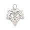 Brass Micro Pave Clear Cubic Zirconia Pendants, with Jump Ring, Long-Lasting Plated, Leaf, Real Platinum Plated, 15.5x15x2mm, Jump Ring: 5x1mm, 3.5mm Inner Diameter