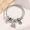 Alloy Beads European Bangles, Elephant & Heart & Tree of Life Charm Bangles, Antique Silver, Light Sky Blue, Inner Diameter: 2-1/4 inch(5.63cm)