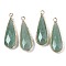 Natural Green Aventurine Pendants, with Golden Plated Brass Edge and Loop, Teardrop, Faceted, 36~37x12x6mm, Hole: 2.5mm