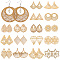 32Pcs Set 16 Styles Laser Cut Wooden Hollow Big Pendants, Geometric Charm, Dyed, Leaf & Teardrop & Rhombus, Mixed Shapes, Wheat, 57~72x42~69x2~2.5mm, Hole: 1.4~2.2mm, 2pcs/style