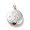 Rack Plating Brass Locket Pendants, Flat Round with Flower, Platinum, 23x20x5mm, Hole: 5x3mm, Inner Diameter: 14mm