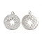 Brass Micro Pave Cubic Zirconia Pendants, Cadmium Free & Nickel Free & Lead Free, with Jump Ring, Flat Round with Star Charms, Platinum, 27x25x2mm, Hole: 2.5mm