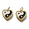 Brass Micro Pave Clear & Black Cubic Zirconia Charms, Long-Lasting Plated, with Jump Rings & Black and White Enamel, Heart with Taiji, Real 18K Gold Plated, 14x13x2mm, Hole: 3.2mm