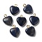 Natural Sodalite Pendants, Heart Charms with Golden Plated Brass Loops, 15~15.5x12~12.5x4.5~5.5mm, Hole: 2mm