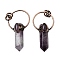 Natural Amethyst Faceted Pointed Bullet Big Pendants, with Brass Ring, Red Copper, 52.5~55x27~29x14~15.5mm, Hole: 6mm
