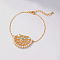 Brass Micro Pave Cubic Zirconia Link Bracelets for Women, with Imitation Pearls, Real 18K Gold Plated, 6-1/2 inch(16.5cm)