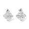 Rack Plating Brass Micro Pave Cubic Zirconia Stud Earrings, Long-lasting Plated, Flower, Platinum, Clear, 13.5x14mm