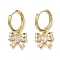 Bowknot Brass Dangle Hoop Earrings, with Clear Cubic Zirconia, Long-Lasting Plated, Lead Free & Cadmium Free, Real 18K Gold Plated, 24.5x12mm