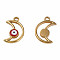 304 Stainless Steel Enamel Pendants, Moon with Evil Eye, Golden, Dark Red, 18x12x3mm, Hole: 1.6mm