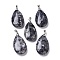 Natural Larvikite Pendants, with Brass Finding, Teardrop, 35x20x7.5~9mm, Hole: 4x3.5mm