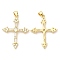 Eco-Friendly Brass Micro Pave Cubic Zirconia Pendants, Lead Free & Cadmium Free, Cross Charm, Real 18K Gold Plated, 32x24x3.5mm, Hole: 5x3.5mm