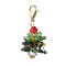Christmas Tree Glass Pendant Decorations, Stainless Steel Lobster Claw Clasps Charms for Backpack Ornaments, Colorful, 35x18mm