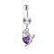 Brass Cubic Zirconia Navel Ring, Belly Rings, with 304 Stainless Steel Bar, Cadmium Free & Lead Free, Flower, Medium Orchid, 43mm, Bar: 15 Gauge(1.5mm), Bar Length: 3/8