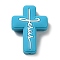 Silicone Beads, Cross with Word Jesus, Deep Sky Blue, 30x22x8mm, Hole: 2.5mm