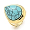 Ion Plating(IP) 304 Stainless Steel Synthetic Turquoise Cuff Rings, Teardrop Open Rings for Women Men, Real 18K Gold Plated, 18.5x23.5mm, Inner diameter: Adjustable.