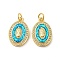 Brass Micro Pave Cubic Zirconia with Synthetic Opal Pendants, with Jump Ring, Cadmium Free & Lead Free, Real 18K Gold Plated, Oval, Oval, 19.5x12.5x3mm