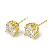 Серьги-гвоздики из латуни с цирконием EJEW-G379-01G