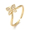 Rack Plating Brass Micro Pave Clear Cubic Zirconia Open Cuff Rings, Cadmium Free & Nickel Free & Lead Free, Butterfly, Real 18K Gold Plated, Inner Diameter: 17.8mm