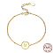 925 Sterling Silver Letter Initial Flat Round Link Bracelets, Real 18K Gold Plated, Letter M, 6-3/4 inch(17cm)