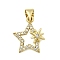 Brass Micro Pave Cubic Zirconia Pendants, Star, Lead Free & Cadmium Free, Long-Lasting Plated, Real 18K Gold Plated, Rack Plating, Clear, 16x13.5x2mm, Hole: 3.8x3mm