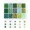 6/0 K9 Glass Seed Beads, Transparent & Frosted Colors & Baking Paint & Opaque Colors Lustered & Opaque Colours &  Trans. Colours Lustered & Silver Lined & Transparent Colours Rainbow & Ceylon, Round, Green, 6/0, 4mm, Hole: 1~2mm, 15color, 20g/color, 300g/box