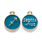 Alloy Enamel Pendants, Cadmium Free & Lead Free, Flat Round with Constellation, Light Gold, Dark Cyan, Sagittarius, 15x12x2mm, Hole: 1.5mm