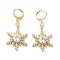 Rack Plating Golden Brass Dangle Leverback Earrings, with Cubic Zirconia for Women, Snowflake, 46x20.5mm