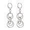 Non-Tarnish 304 Stainless Steel Leverback Earrings for Women, Ring, Stainless Steel Color, 50x14.5mm