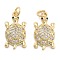 Brass Pave Clear Cubic Zirconia Pendants, Cadmium Free & Lead Free, Tortoise, with Jump Ring, Tortoise, 20x11x4.5mm, Hole: 5mm