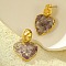 304 Stainless Steel Heart Dangle Stud Earrings, with Natural Amethyst, Real 18K Gold Plated, 36x25mm