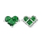 Brass Pave Cubic Zirconia Connector Charms, Heart Links, Cadmium Free & Nickel Free & Lead Free, Real Platinum Plated, Green, 18.5x26x7.5mm, Hole: 1.6mm