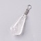 Quartz Crystal Pendants, Rock Crystal Pendants, with Brass Findings, Cone, Platinum, 44~46x14~15mm, Hole: 4mm