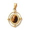 Natural Tiger Eye Pendants, 304 Stainless Steel Oval Charms, Ion Plating(IP), Golden, 21x16.5x5~5.5mm, Hole: 5.5x3mm