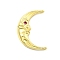 Brass Deep Pink Cubic Zirconia Crescent Moon Face Connector Charms, Lead Free & Cadmium Free, Long-Lasting Plated, Rack Plating, Real 18K Gold Plated, 23.5x20x4mm, Hole: 1.4mm
