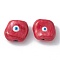Glass Beads, with Enamel, Square with Evil Eye Pattern, FireBrick, 20x19x10mm, Hole: 1.2mm