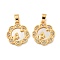 Brass Micro Pave Clear Cubic Zirconia Pendants, Cadmium Free & Nickel Free & Lead Free, with Shell, Round with Rabbit, Real 18K Gold Plated, 17.5x15x2mm, Hole: 3x5mm