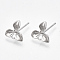Brass Stud Earring Findings, with Loop, for Half Drilled Beads, Flower, Nickel Free, Real Platinum Plated, 9x10mm, Hole: 1.4mm, Pin: 0.8mm