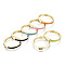 Adjustable Brass Micro Pave Clear Cubic Zirconia Finger Rings, with Enamel, Nickel Free, Rectangle, Real 16K Gold Plated, Mixed Color, US Size 7(17.3mm)