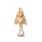 Brass and Glass Pendants, Teardrop, Golden, 27x11x4mm, Hole: 1.8mm