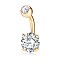 Piercing Jewelry, Brass Cubic Zirconia Navel Ring, Belly Rings, with 304 Stainless Steel Bar, Lead Free & Cadmium Free, Real 18K Gold Plated, Flat Round, Clear, 21x8mm, Bar: 15 Gauge(1.5mm), Bar Length: 3/8