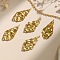 304 Stainless Steel Pendants, Textured, Teardrop Charm, Real 18K Gold Plated, 46x22x3mm, Hole: 2mm