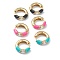Two Tone Brass Micro Pave Clear Cubic Zirconia Huggie Hoop Earrings, with Enamel, Ring, Golden, Mixed Color, 19x5mm, Pin: 1mm