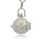 Silver Color Plated Brass Hollow Round Cage Pendants, with No Hole Spray Painted Brass Round Ball Beads, White, 35x25x21mm, Hole: 3x8mm