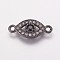 Brass Cubic Zirconia Links, Evil Eye, Black, Gunmetal, 7x15.5x2mm, Hole: 1mm