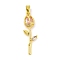 Rose Flower for Valentine's Day Real 18K Gold Plated Rack Plating Brass Micro Pave Cubic Zirconia Pendants, Long-Lasting Plated, Lead Free & Cadmium Free, Pink, 28x8.5x4mm, Hole: 4.5x2.5mm