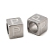 304 Stainless Steel European Beads, Large Hole Beads, Cube with Letter, Letter P, 7x7x7mm, Hole: 5.5mm
